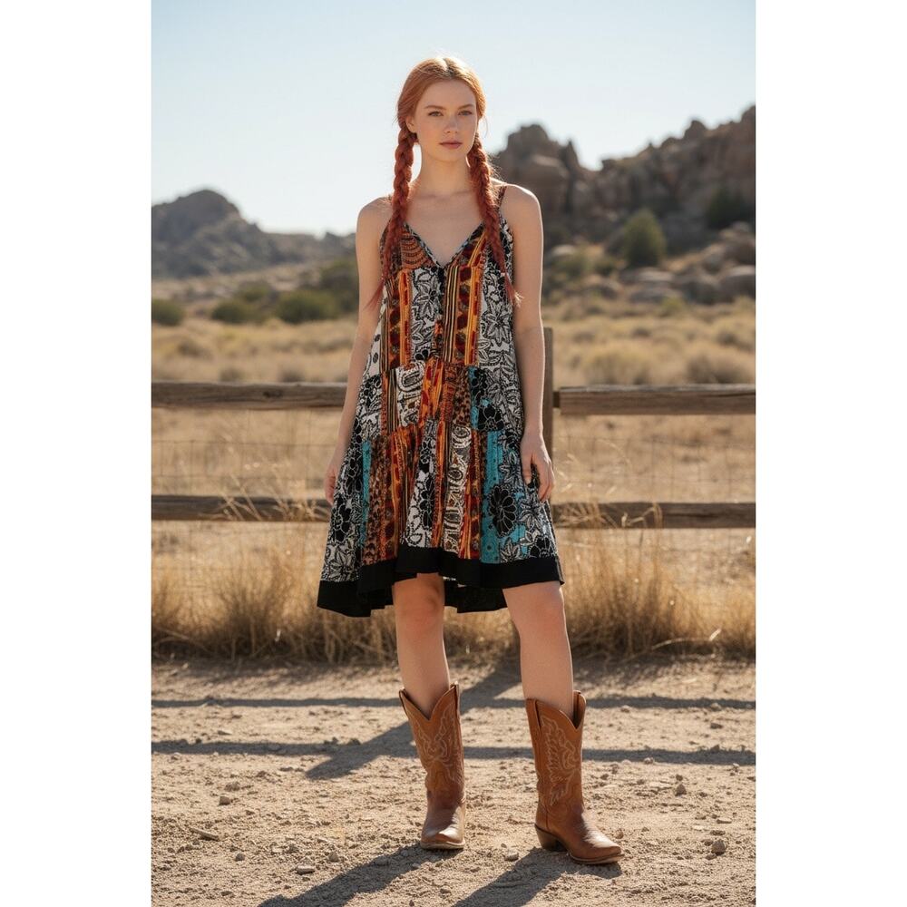 Chaudry KS Tiered Floral Sundress Small Coastal Cowgirl Cottagecore Boho Dress